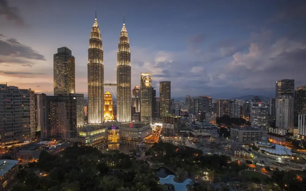 Kuala Lumpur skyline with the Petronas Twin Towers at dusk